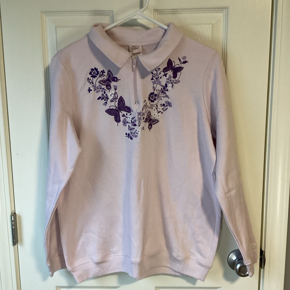 Pink and purple embroidered butterfly quarter zip sweatshirt -size medium